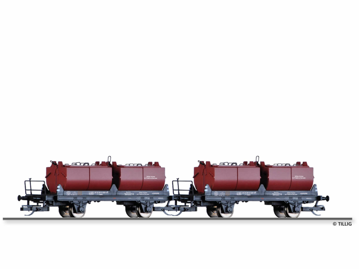 Tillig 01009 Güterwagenset der PKP, bestehend aus zwei Kalkkübelwagen, Ep. IV...