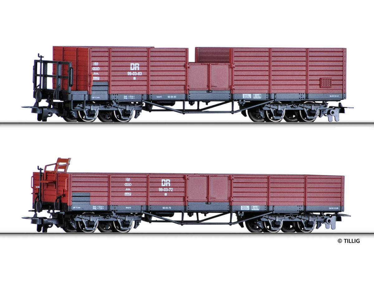 Tillig 15921 Güterwagenset der DR, bestehend aus zwei offenen Güterwagen OO, Ep. III...