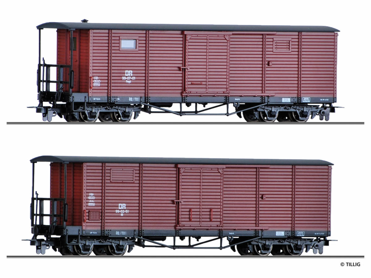 Tillig 15941 Güterwagenset der DR, bestehend aus zwei unterschiedlichen gedeckten Güterwagen, Ep. III...