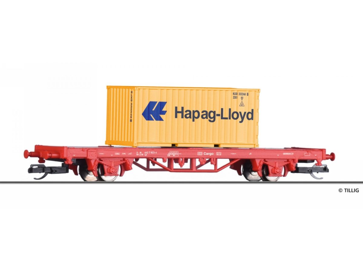 Tillig 17480 START-Containertragwagen Lgs der DB AG, beladen mit einem 20‘ Container, Ep. VI -FORMNEUHEIT-...